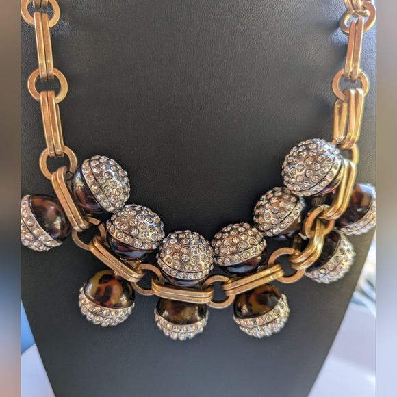 J. Crew Gold Tortoise Crystal Ball Charm Statement Necklace - Picture 5 of 9